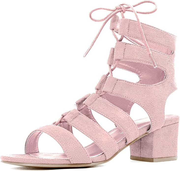 Allegra K Women's Cutout Heeled Lace-up Sandals | Amazon (US)