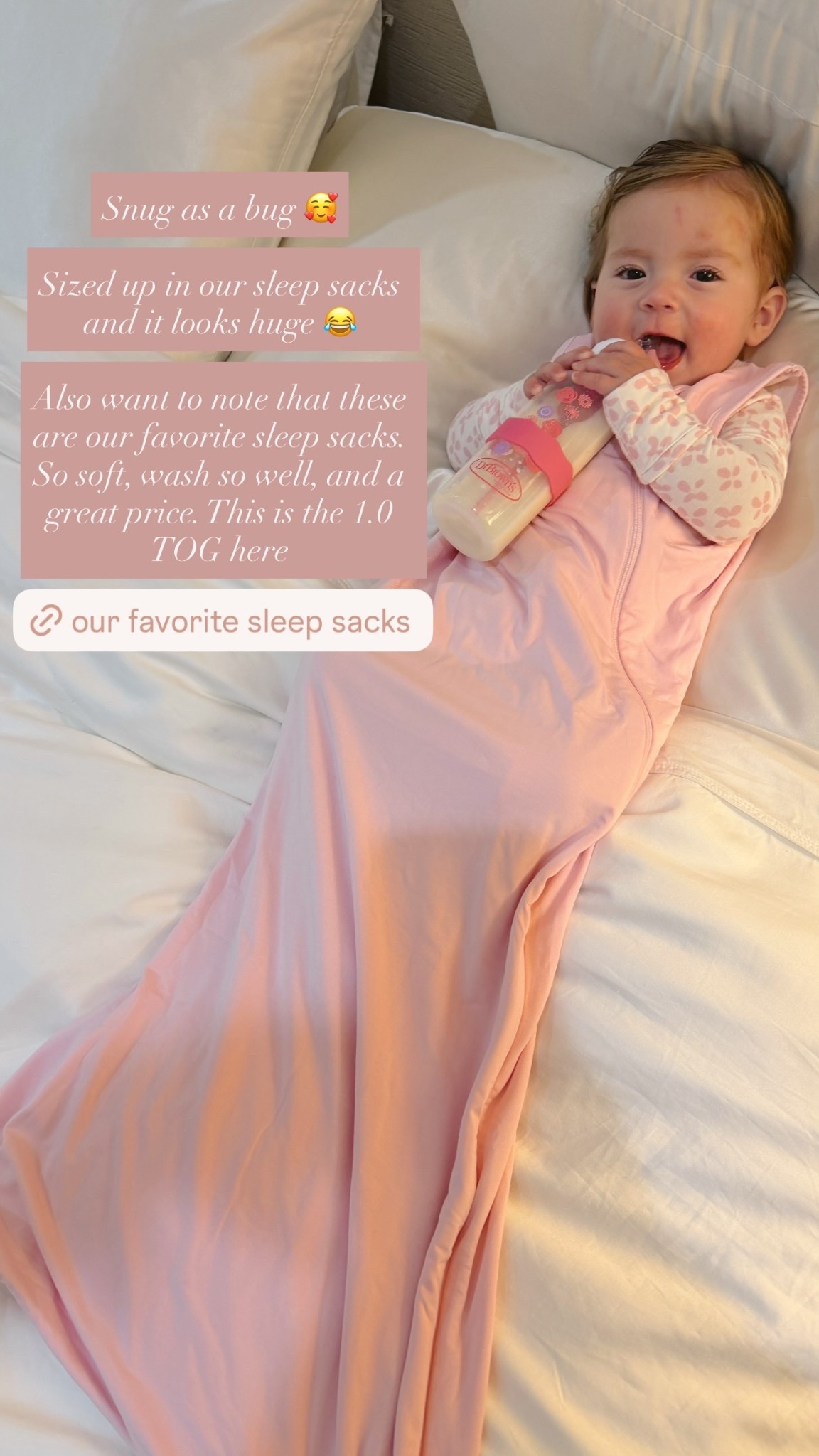Snug as a bug 🥰

Sized up in our sleep sacks and it looks huge 😂

Also want to note that these are our favorite sleep sacks. So soft, wash so well, and a great price. This is the 1.0 TOG here