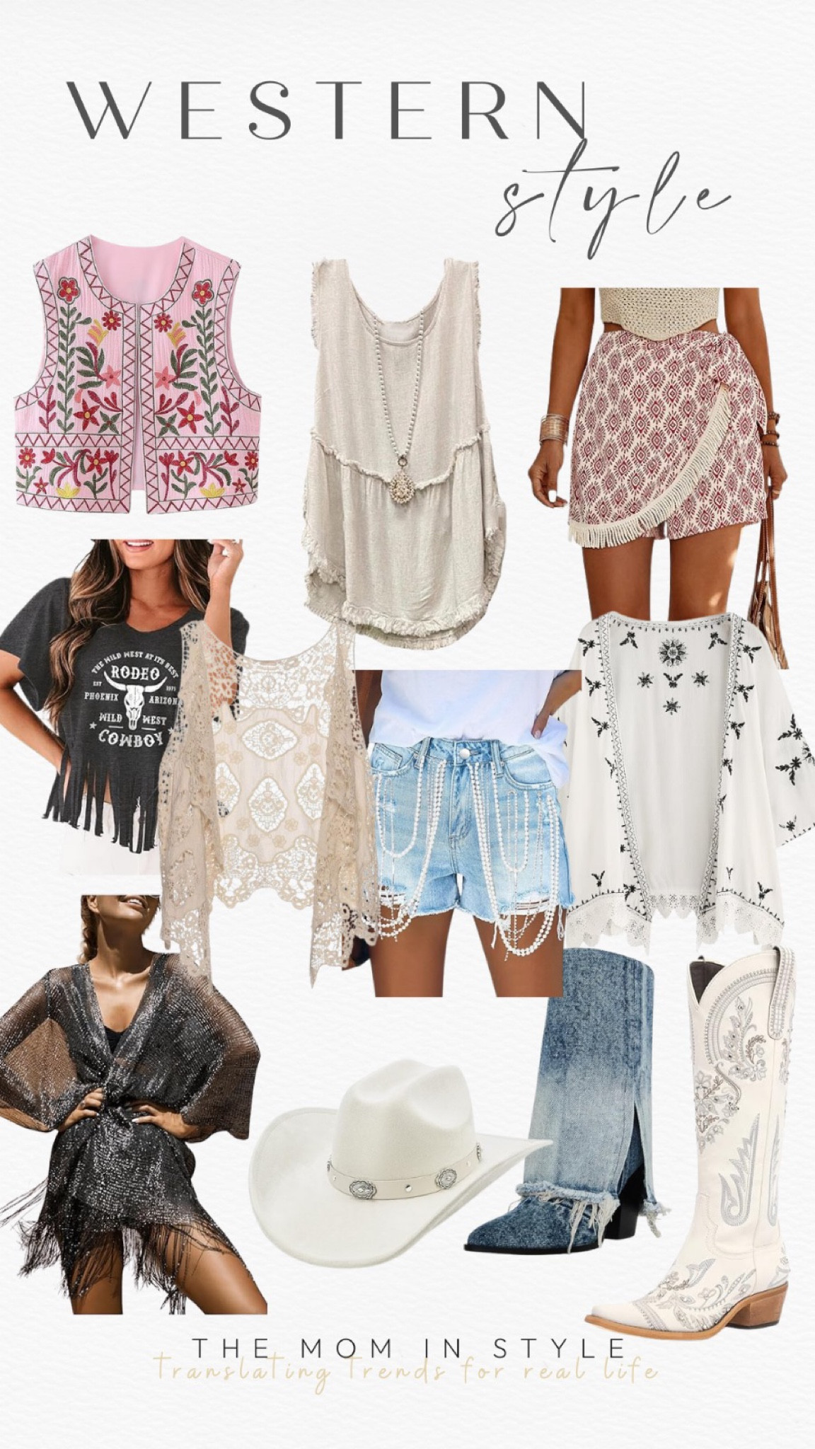 Western style, country concert outfit, rodeo outfit, embroidered vest, fringe top, cowgirl boots

#LTKFindsUnder50 #LTKFestival #LTKFindsUnder100