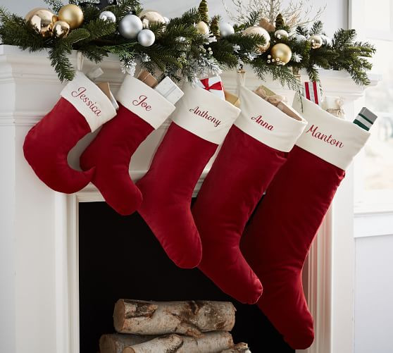 Velvet Stocking - Red with Ivory Cuff | Pottery Barn (US)