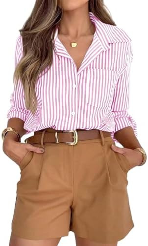 siliteelon Striped Button Down Shirts for Women Dress Shirts Long Sleeve Casual Collared Office W... | Amazon (US)