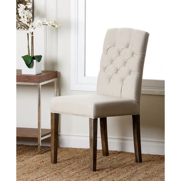 Abbyson Colin Beige Linen Tufted Dining Chair | Bed Bath & Beyond