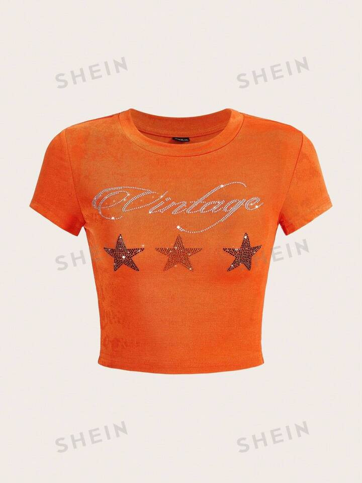 SHEIN ICON Casual Geometrisch Tekst T-shirt Bergkristal | SHEIN
