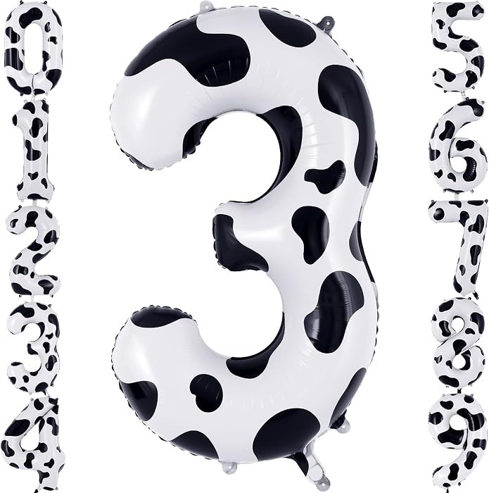 Cow Print Number 3 Balloon, Large 40 Inch Cow Number Birthday Balloons, Foil Mylar Number 3 Ballo... | Amazon (US)