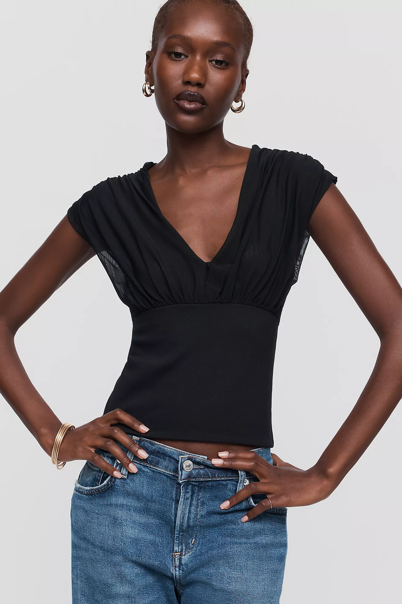 By Anthropologie Plunge-Neck Banded Top | Anthropologie (US)