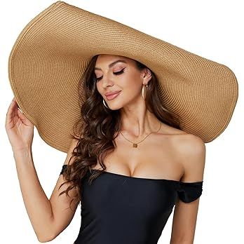 Oversized Beach Straw Hat for Women, Fashion Large Wide Brim Visor Hats Handmade Roll Up Floppy S... | Amazon (US)