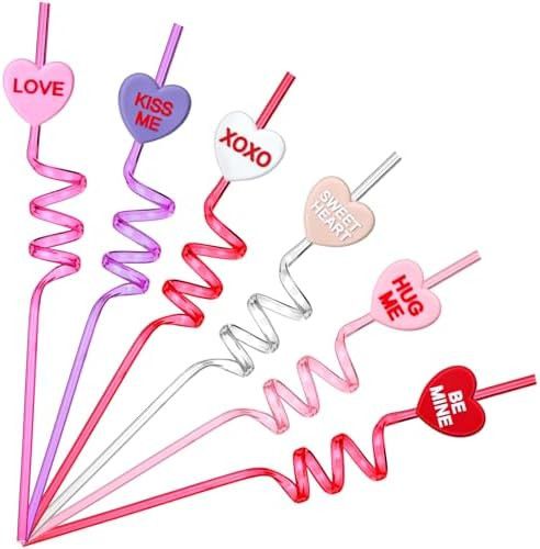 Jingmore 24 Pcs Valentines Plastic Straws with Conversation Heart Slices Candy Heart Reusable Dri... | Amazon (US)