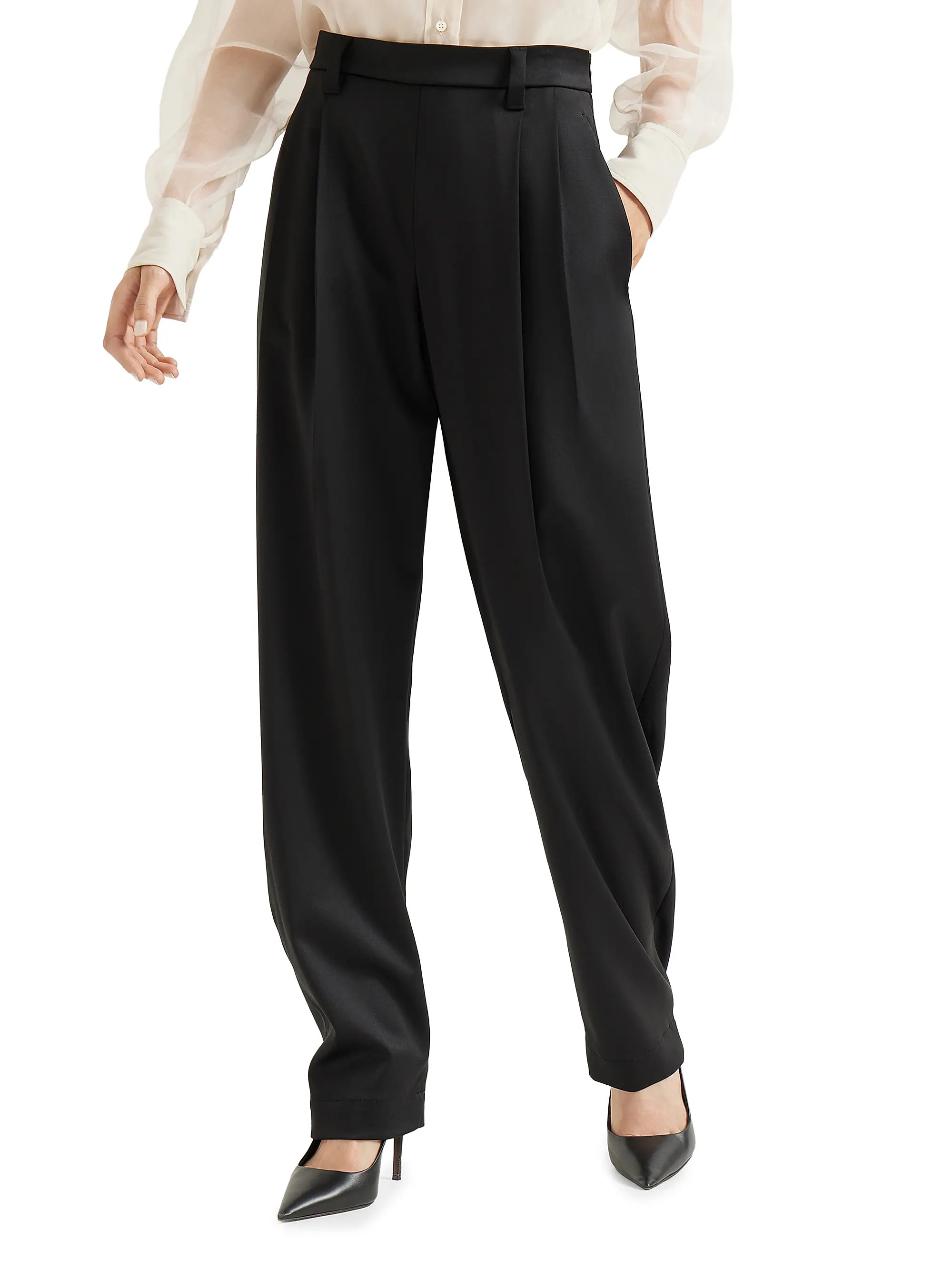 Virgin Wool Stretch Satin Slouchy Trousers | Saks Fifth Avenue