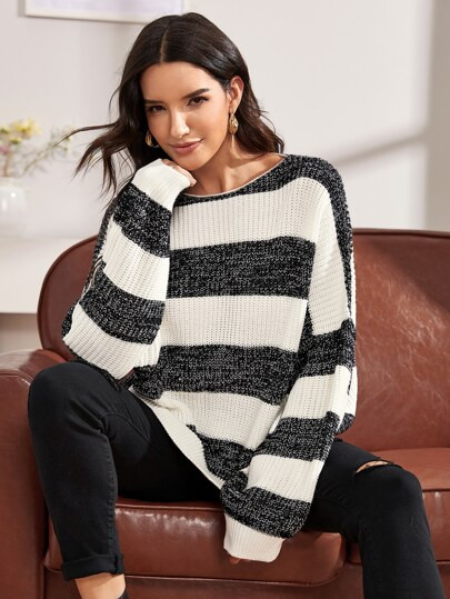 Striped Color-block Dolman Sweater | SHEIN