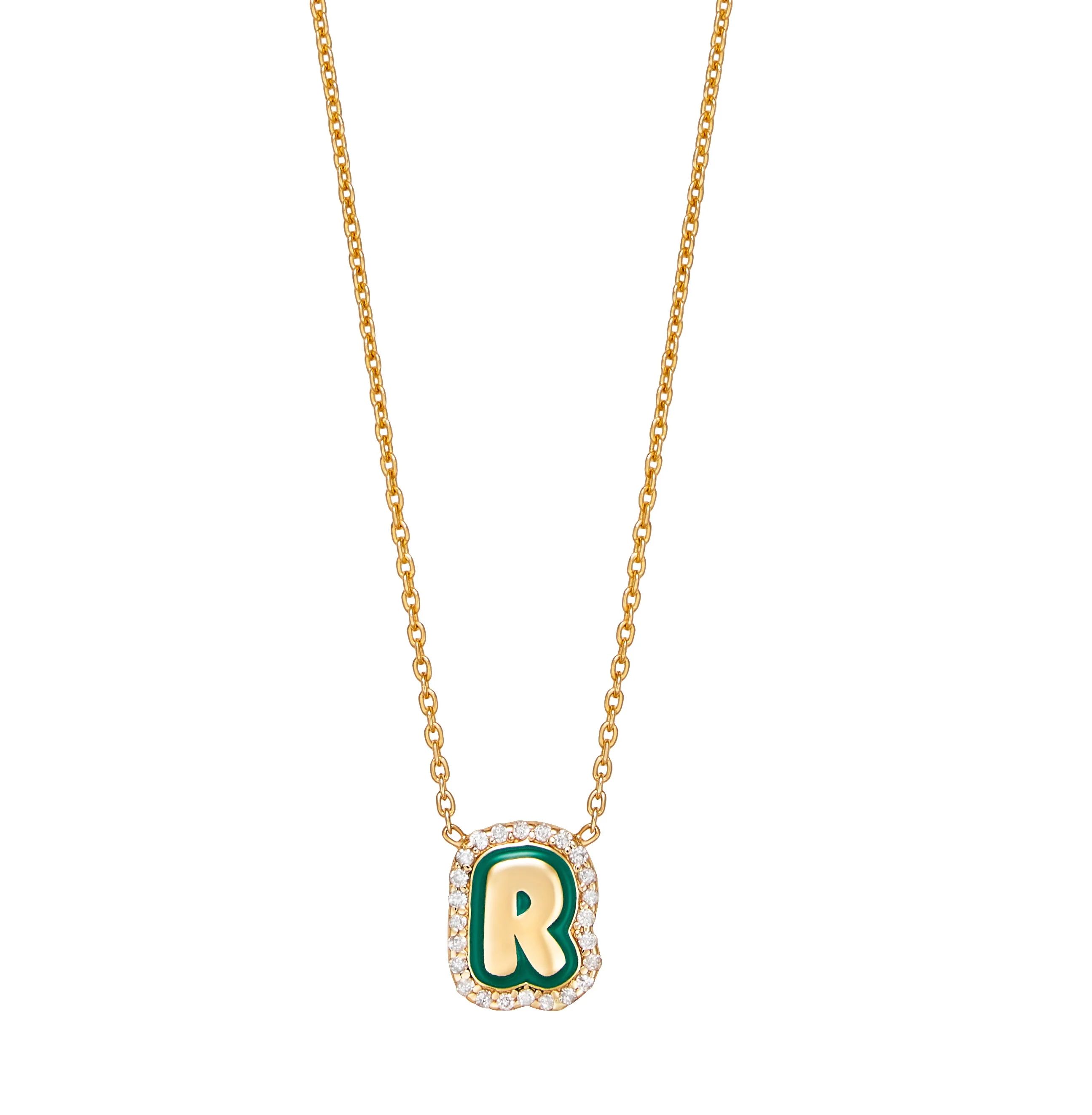 Diamond Single Enamel Bubble Letter Necklace - 14K | Lola James Jewelry