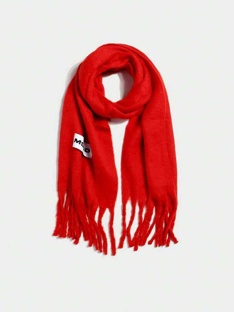 MISSGUIDED Winter Fringe Scarf With Logo Patch Cozy Warm Accessory For Cold Weather | SHEIN