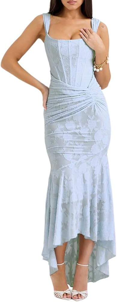 Women Sexy Sleeveless Bodycon Maxi Dress Summer Backless Fishtail Dress Floral Smocked Party Cami... | Amazon (US)