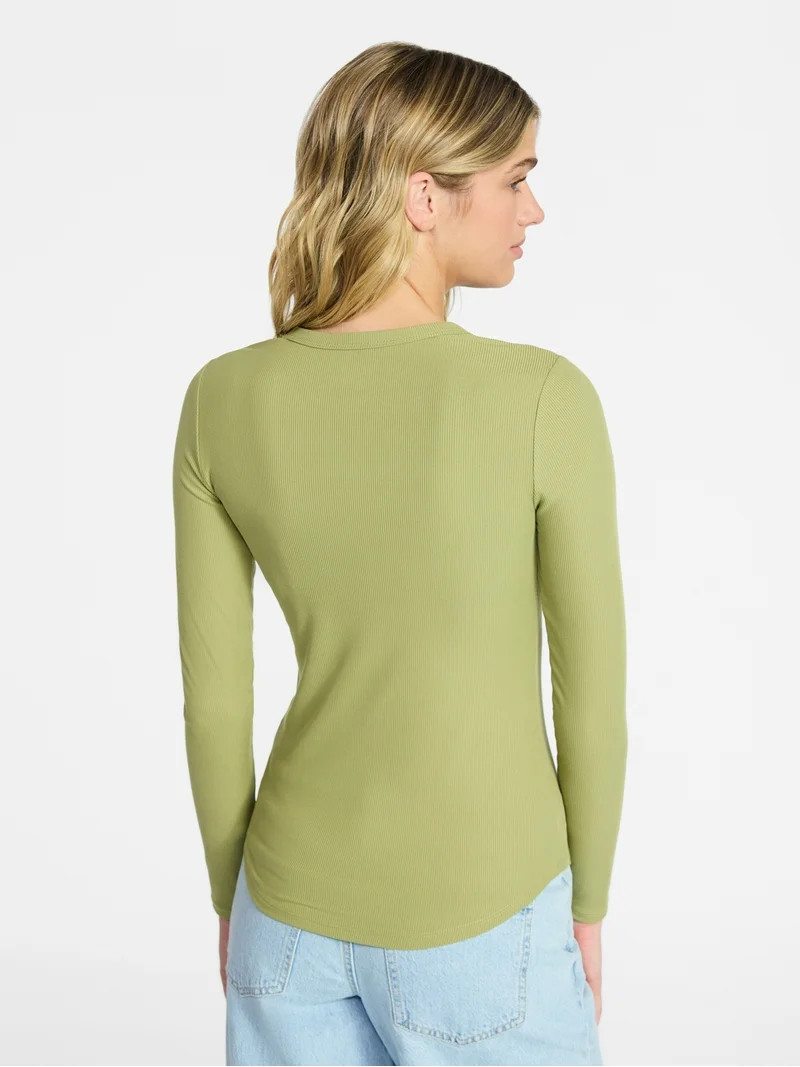 No Boundaries Crew Ribbed Tee with Long Sleeves, Women's XXS-XXL | Walmart (US)