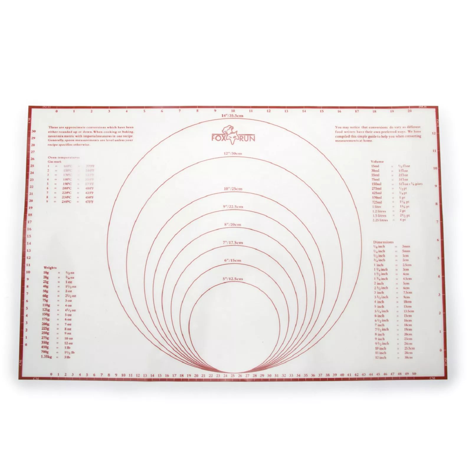 Fox Run Pastry Mat with Measurements, White | Kohl's