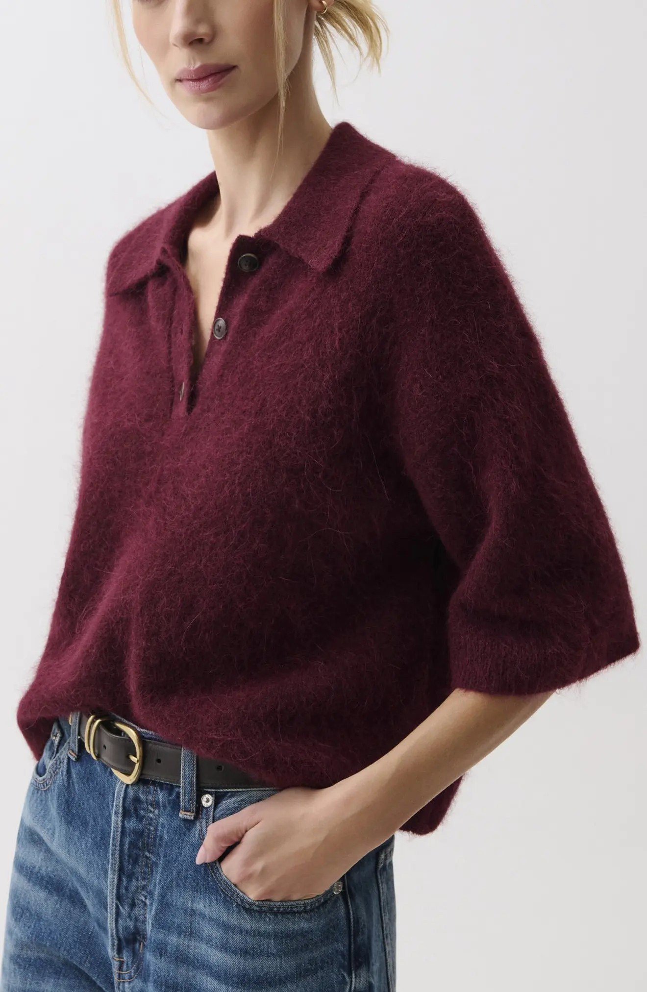 Pistola Nadya Short Sleeve Polo Sweater in Roche at Nordstrom, Size X-Large | Nordstrom