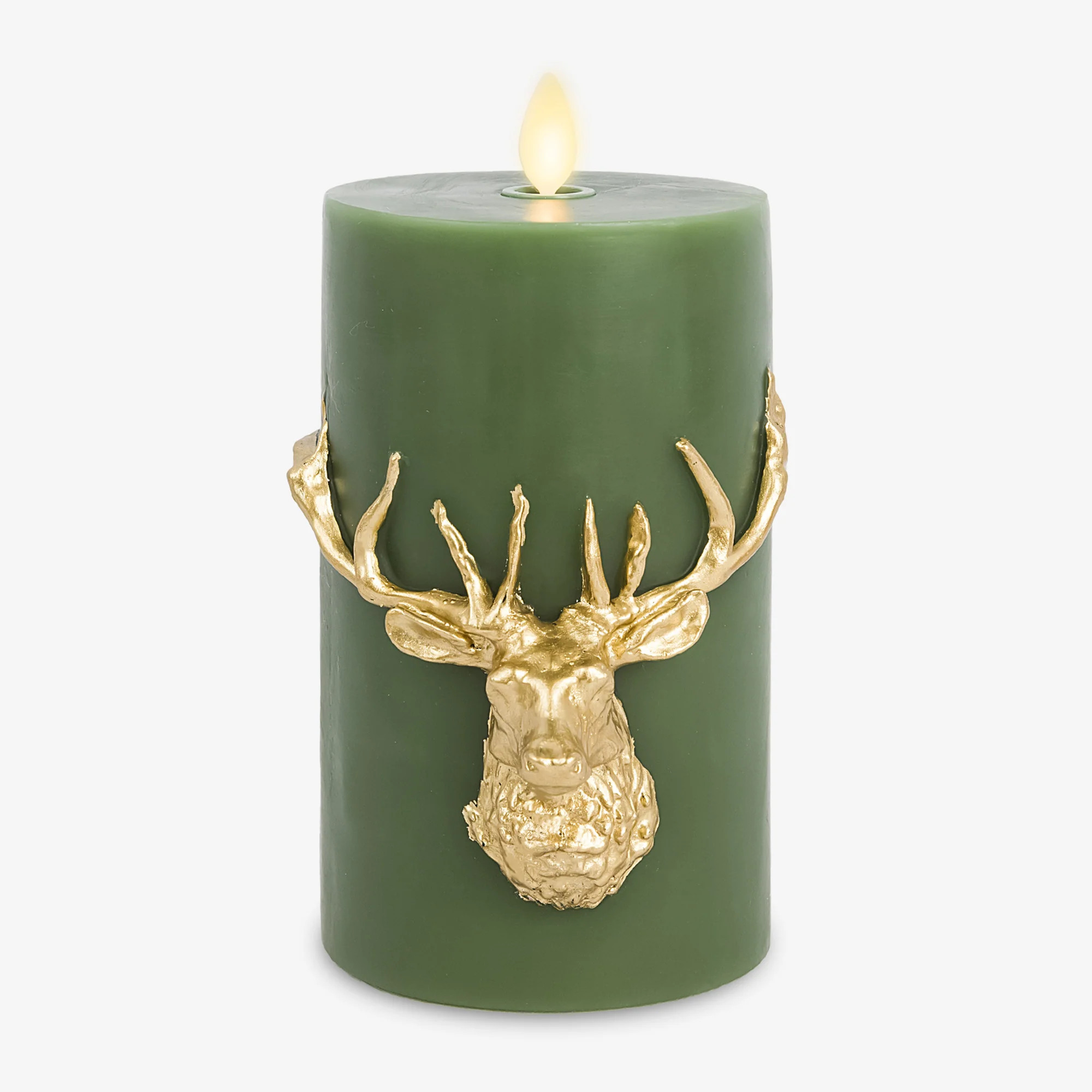 Holiday Green Reindeer Flameless Candle Pillar | Luminara
