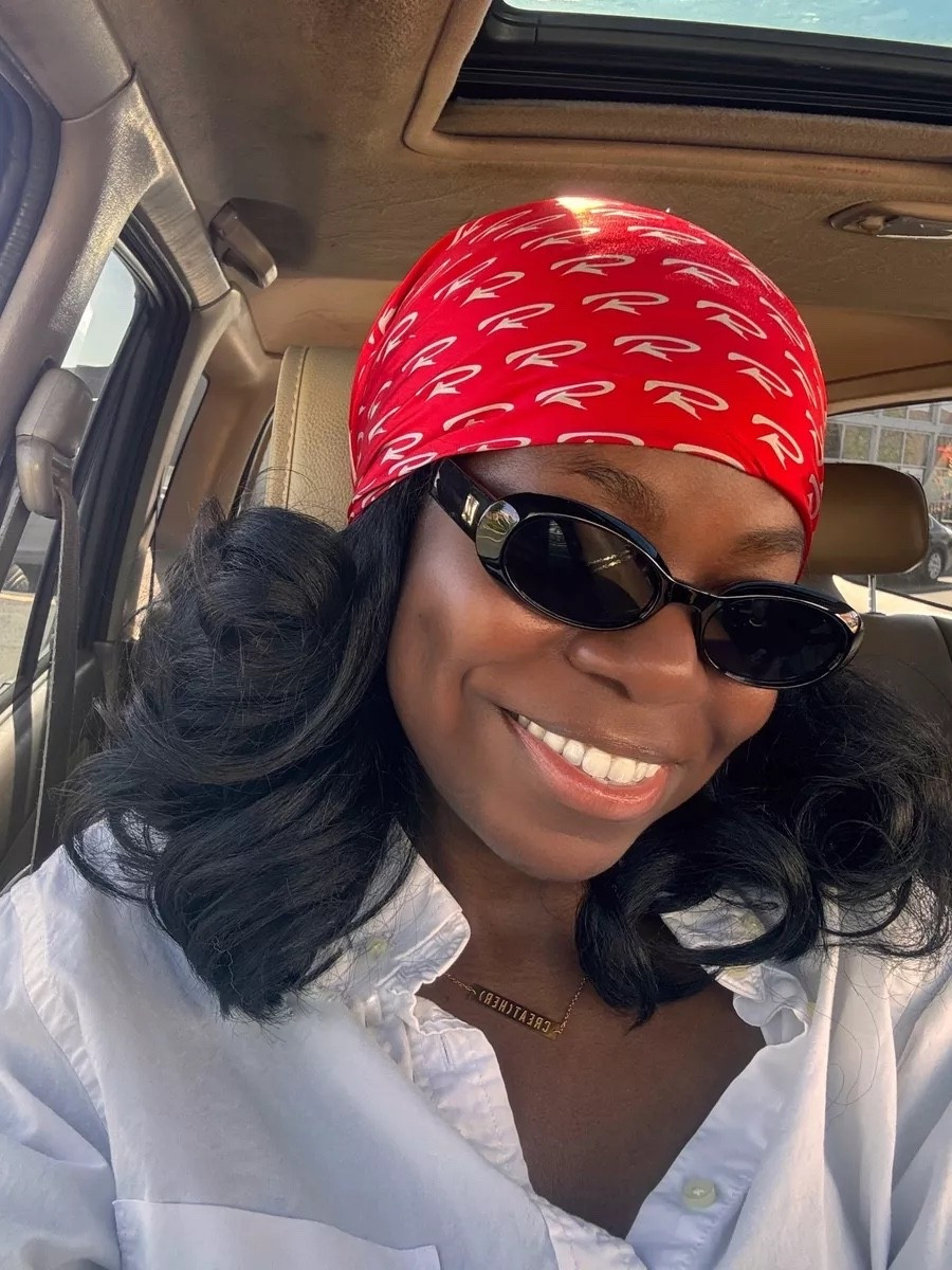 You’ll never have a bad hair day (or at least it’ll be concealed 🤭) with your @GlamAholic scarf. Paired this red scarf with a white button up and my shades for a pop of color. 

#LTKMidsize #LTKootd