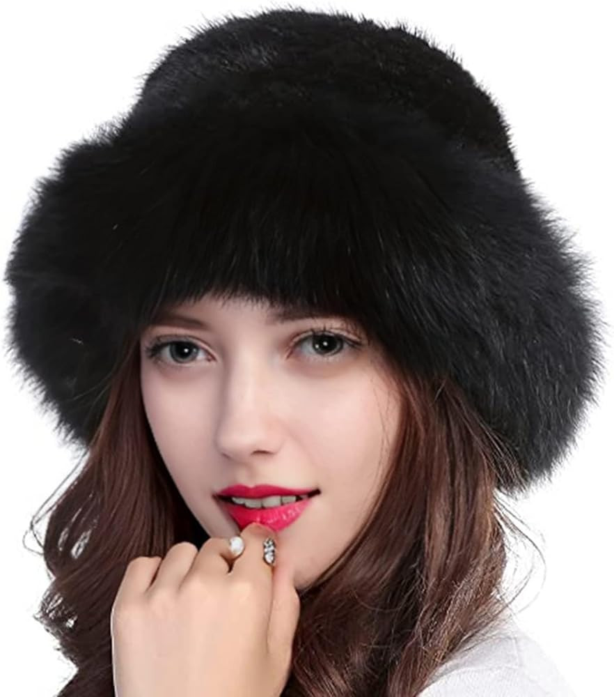 Valpeak Womens Winter Hat Knitted Mink Real Fur Hats with Fox Brim | Amazon (US)