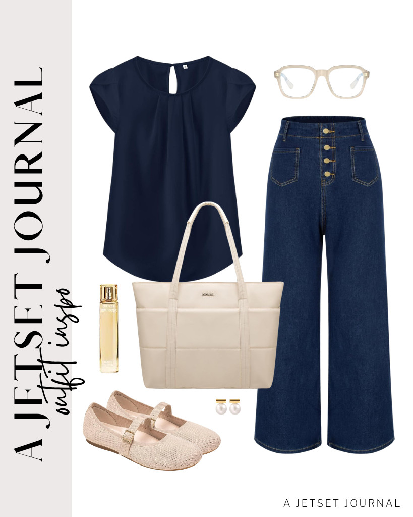 The last outfit in this collection is this combo of a navy blue TASAMO round-neck pleated top and Belle Poque high-waisted jeans. For your footwear, you can use these Frank Mully Mary Jane flats. This best-selling Clinique My Happy Fragrance Spray will complete this look.

#LTKSeasonal #LTKSaleAlert #LTKTravel
 

 