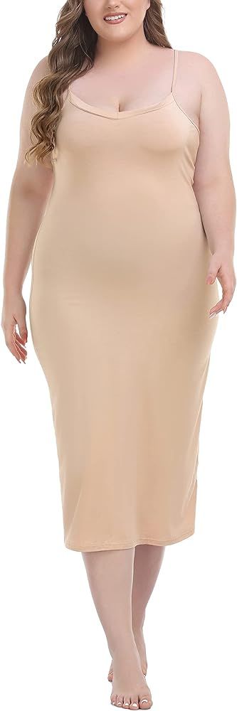 Vlazom Women's Plus Size Full Slip Dresses Adjustable Spaghetti Strap Under Dresses Long Nightgow... | Amazon (US)