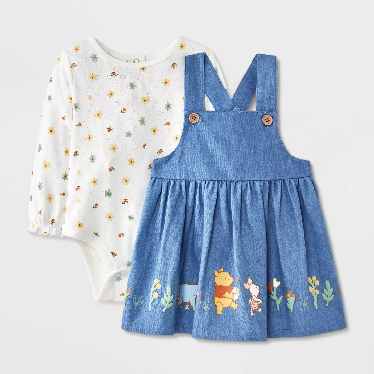 Baby Girls' 2pc Disney Winnie The Pooh Long Sleeve Bodysuit and Chambray Dress Set - 12M | Target