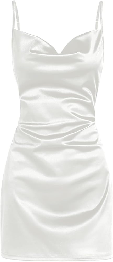 ZAFUL Women's Satin Sleeveless Spaghetti Strap Mini Dress Sexy Slip Cowl Neck Silky Cocktail Part... | Amazon (US)
