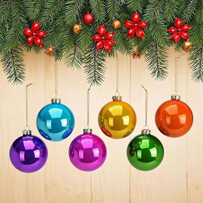 12 Pcs Multicolor Christmas Tree Ornaments, 2.36 Inch Plastic Hanging Balls with 6 Vibrant Colors... | Amazon (US)
