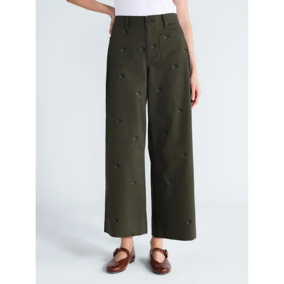 Free Assembly Women's The Larchmont Embroidered Cropped Patch Pocket Pants, 26" Inseam, Sizes XS-... | Walmart (US)