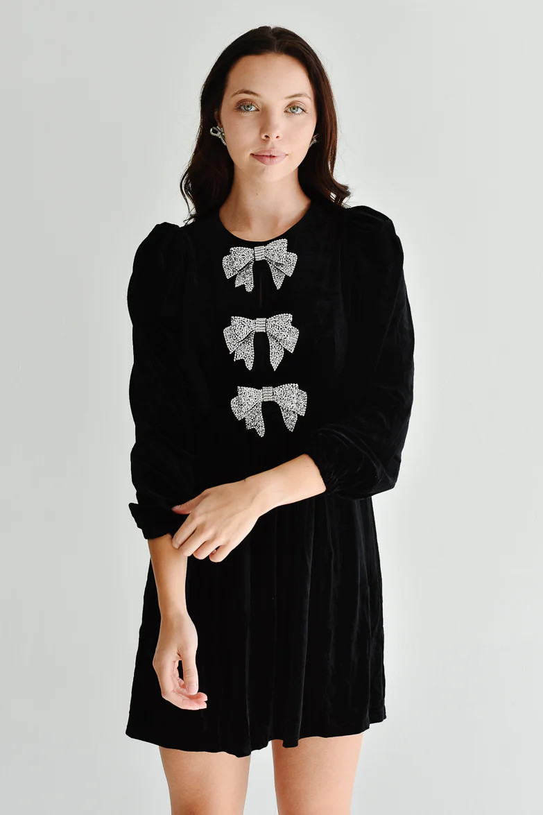 Brigette Bow Velvet Mini Dress - Black | Confête