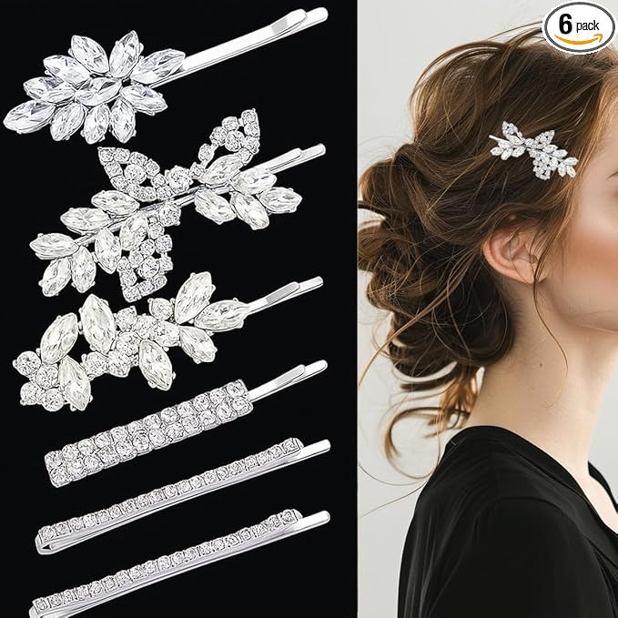 6 Pieces Delicate Rhinestone Bridal Hair Clip, Leaf Wedding Hairpin Bride Crystal Hair Clips, Ele... | Amazon (US)