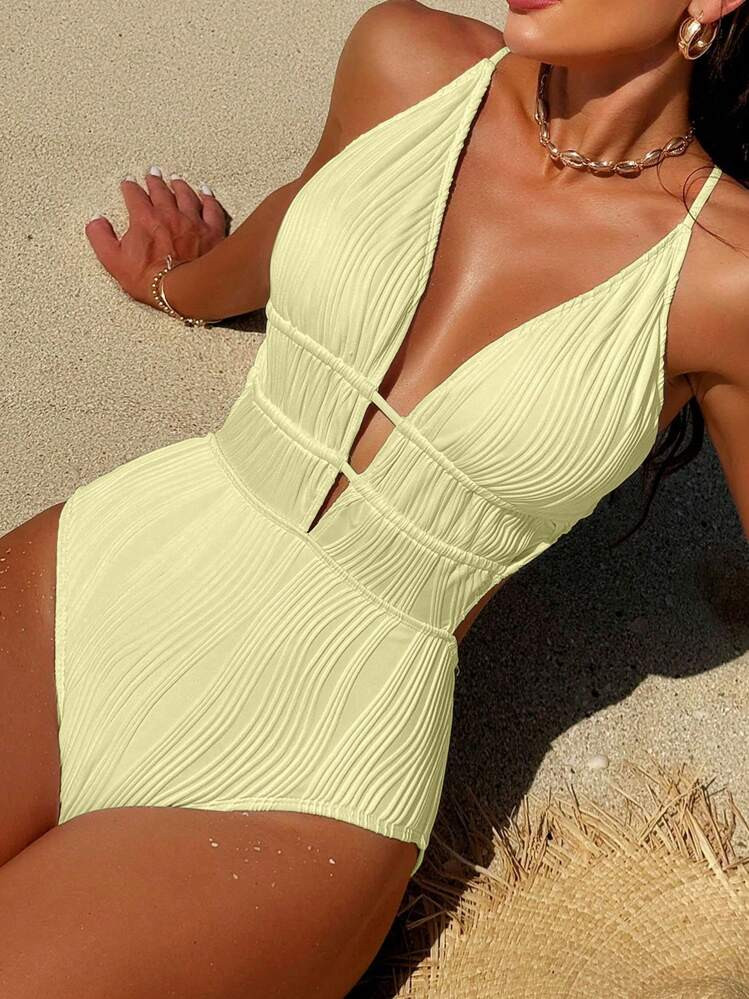 Swim Vcay Summer Beach Ladies' Solid Color Backless Fashionable Swimming Beachwear One-Piece Swimsuit White Swimsuit | SHEIN