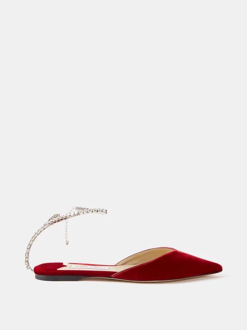 Jimmy Choo - Saeda Velvet Point-toe Flats - Womens - Red | Matches (US)