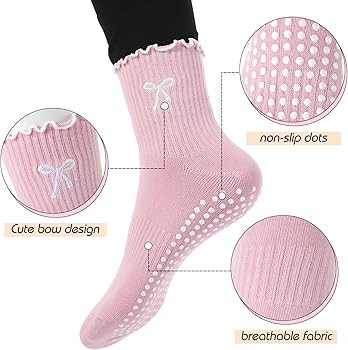 Jeyiour 4 Pairs Cute Pilates Grip Socks for Women, Ruffle Non Slip Crew Grippy Yoga Socks with Bo... | Amazon (US)