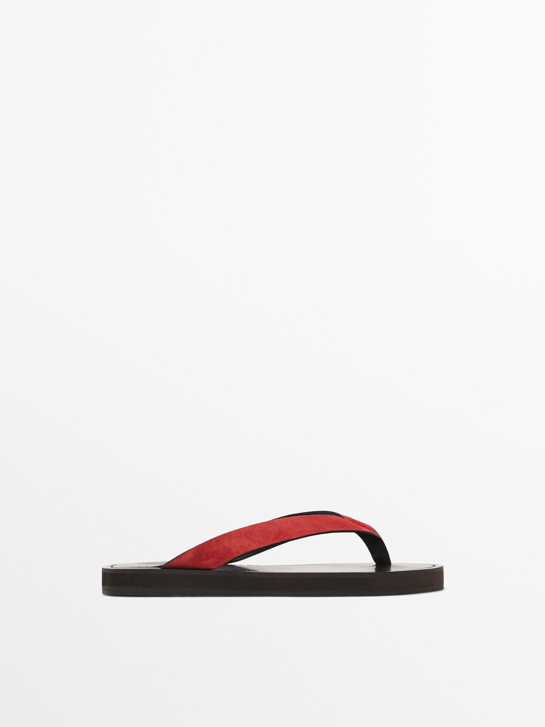 Split suede sandals with toe divider | Massimo Dutti UK