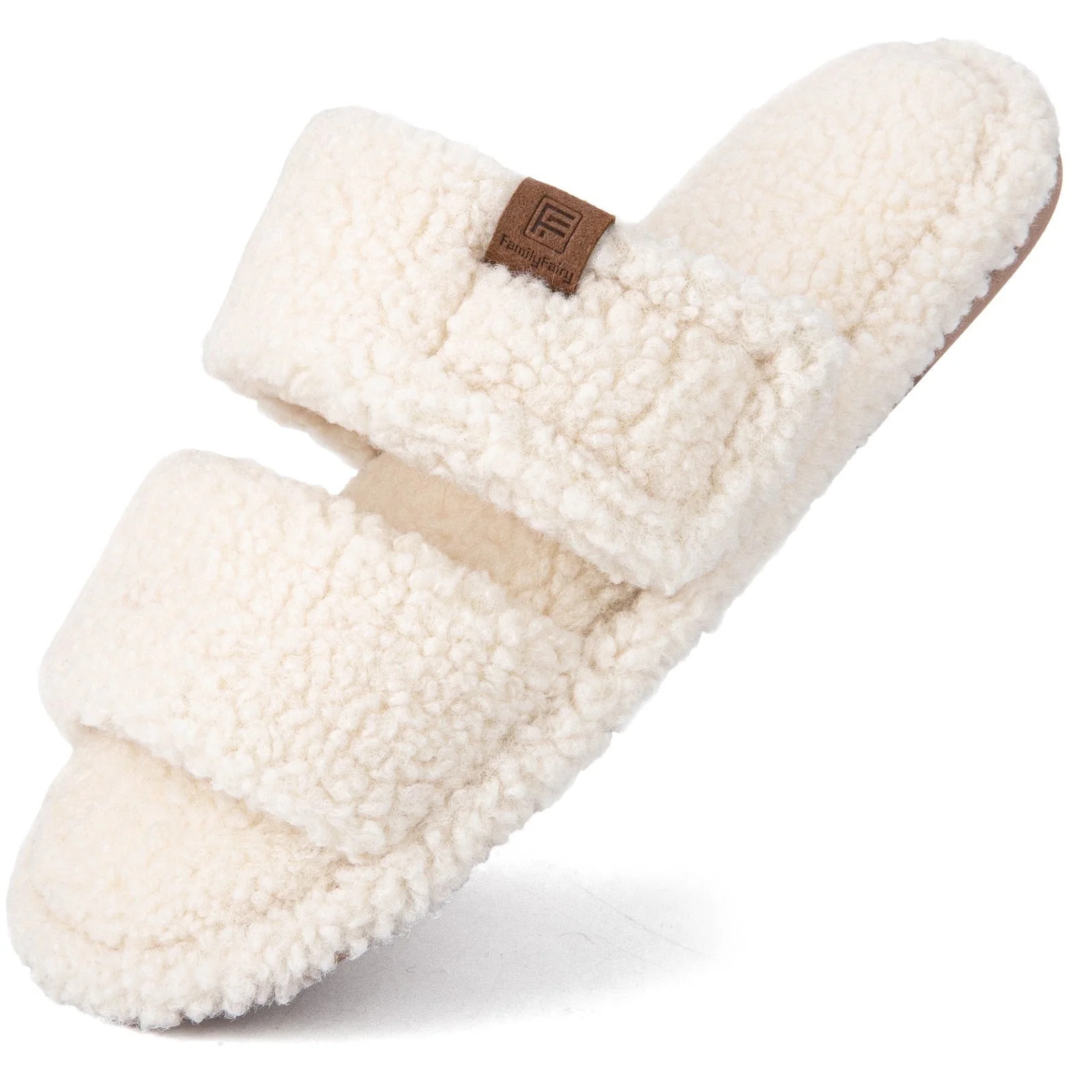 Women's FamilyFairy Open Toe Slippers Adjustable Memory Foam House Shoes Faux Fur Fuzzy Slide San... | Walmart (US)