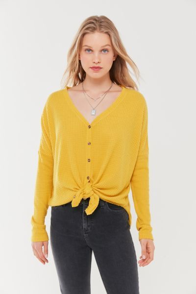 Out From Under Jojo Oversized Thermal Button-Front Top - Yellow XS at Urban Outfitters | Urban Outfitters (US and RoW)