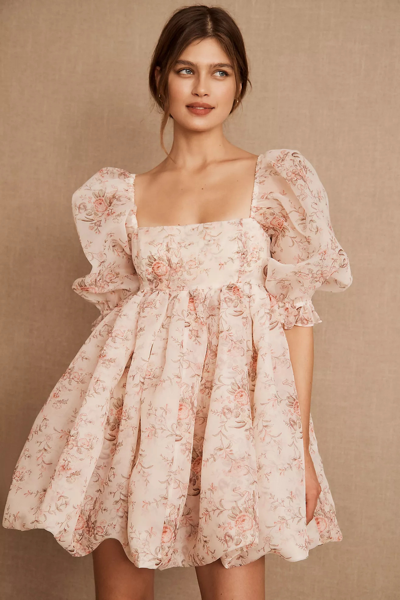 Selkie Puff Short-Sleeve Bubble Floral Mini Dress | Anthropologie (US)