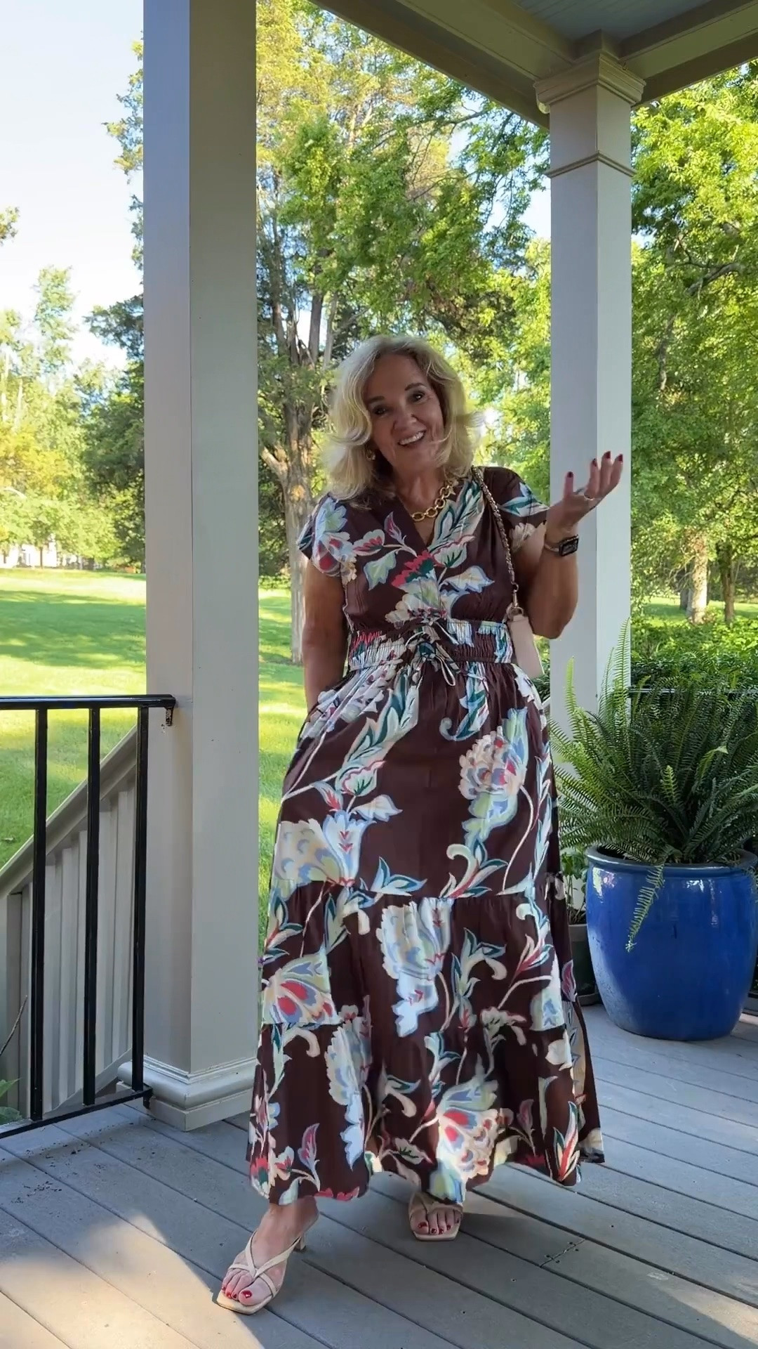 This brown floral maxi dress is such a beautiful find for under $50! The flattering silhouette and gorgeous print make it perfect for weddings, summer events, or vacation dinners. Wearing a size medium. Styled with a few favorite Julie Vos Sample Sale pieces to complete the look.

💡 LTK MADE EASY

❤️ Heart = Support my posts
🔖 Save = Get sale & restock alerts
📋 Lists = Keep favorites organized
📲 Share = Send to yourself for later
💬 Comment = Ask me anything

#LTKootd #LTKSeasonal #LTKOver40