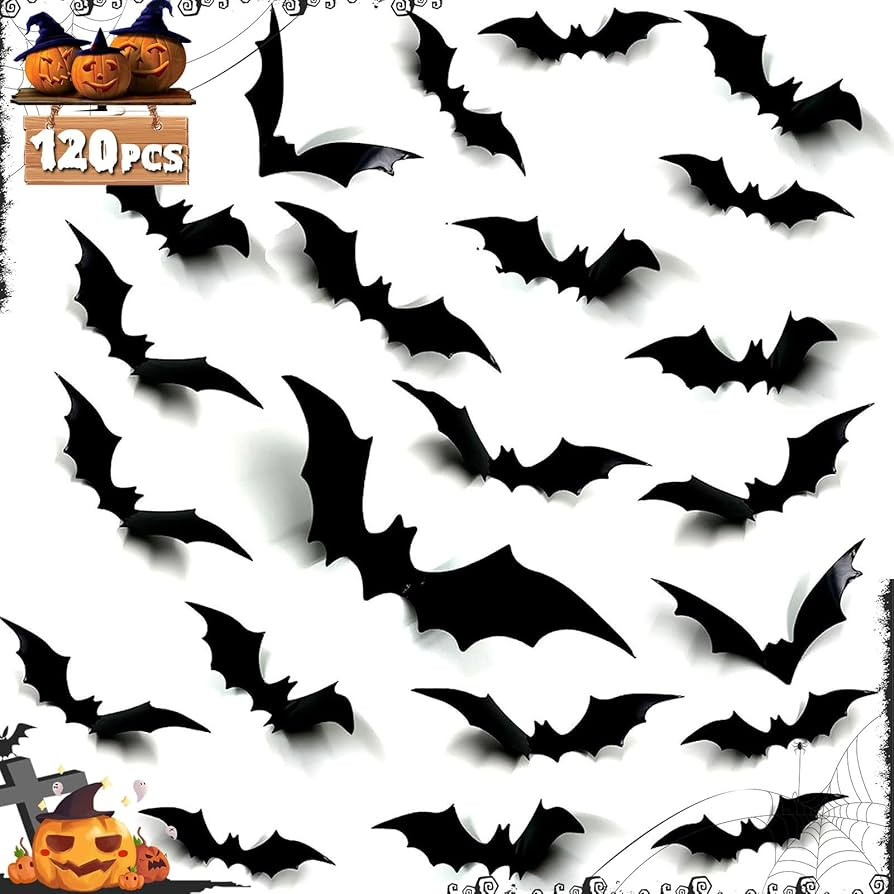Halloween 3D Bats Decorations, Oasisblossom 120Pcs Paper Bats Decals for Halloween Party Supplies... | Amazon (US)