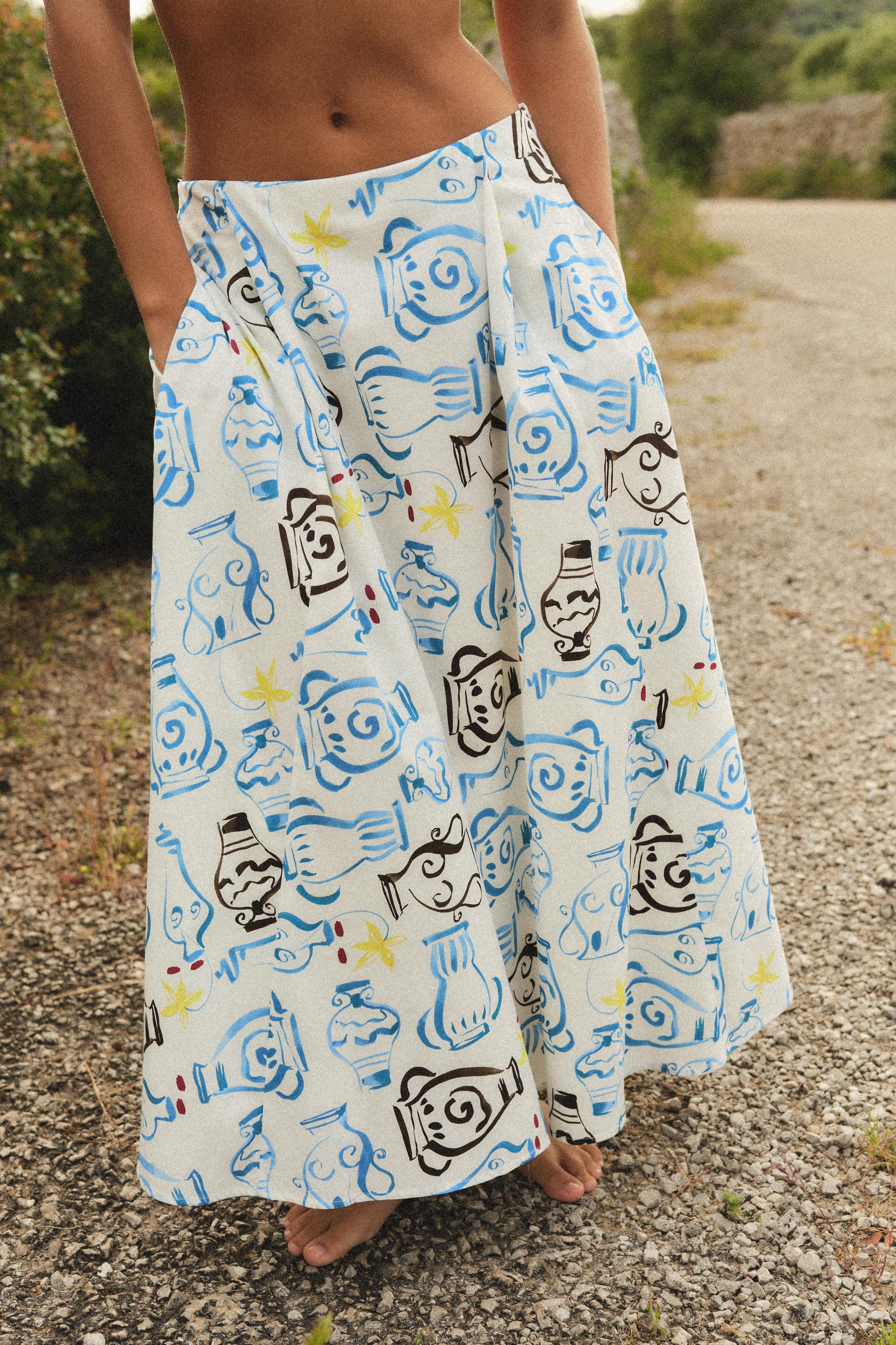 PRINTED POPLIN MIDI SKIRT | Zara US