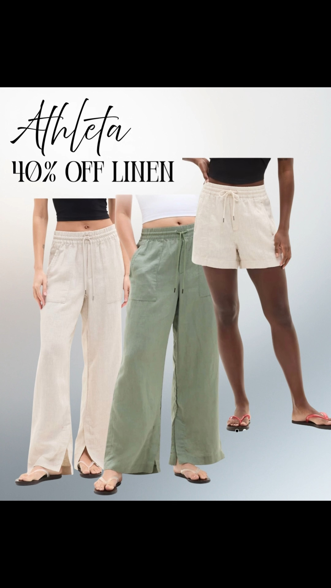 40% off linen products on Athleta. I've been pushing these for five years now and I've never seen them this low preseason.

#LTKOver40 #LTKSaleAlert