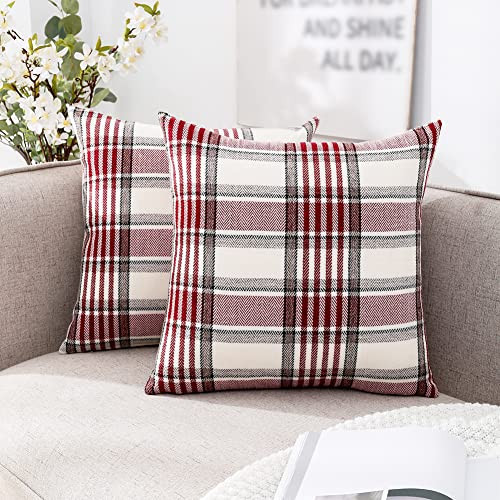 CARRIE HOME Red Tartan Christmas Plaid Pillow Covers 20x20 Set of 2 Farmhouse Buffalo Plaid Red Striped Throw Pillow Cover for Living Room Couch Sofa | Amazon (US)