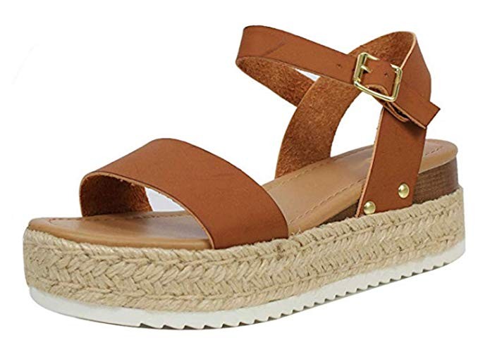 Juncals Women's Casual Espadrilles Trim Rubber Sole Flatform Studded Wedge Buckle Ankle Strap Ope... | Amazon (US)