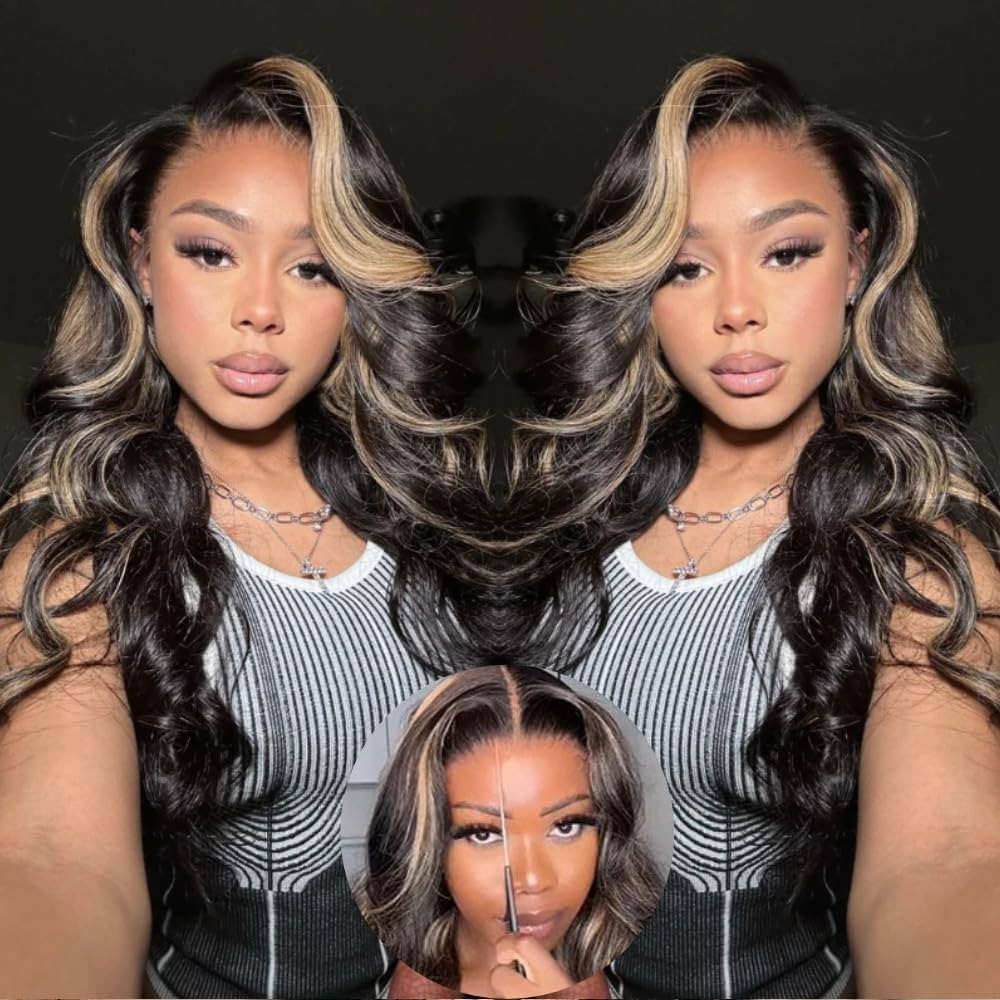 KLAIYI Bye Bye Knots Wear and Go Glueless Wig Highlight Blonde Body Wave 7x5 Pre Cut Lace Front W... | Amazon (US)