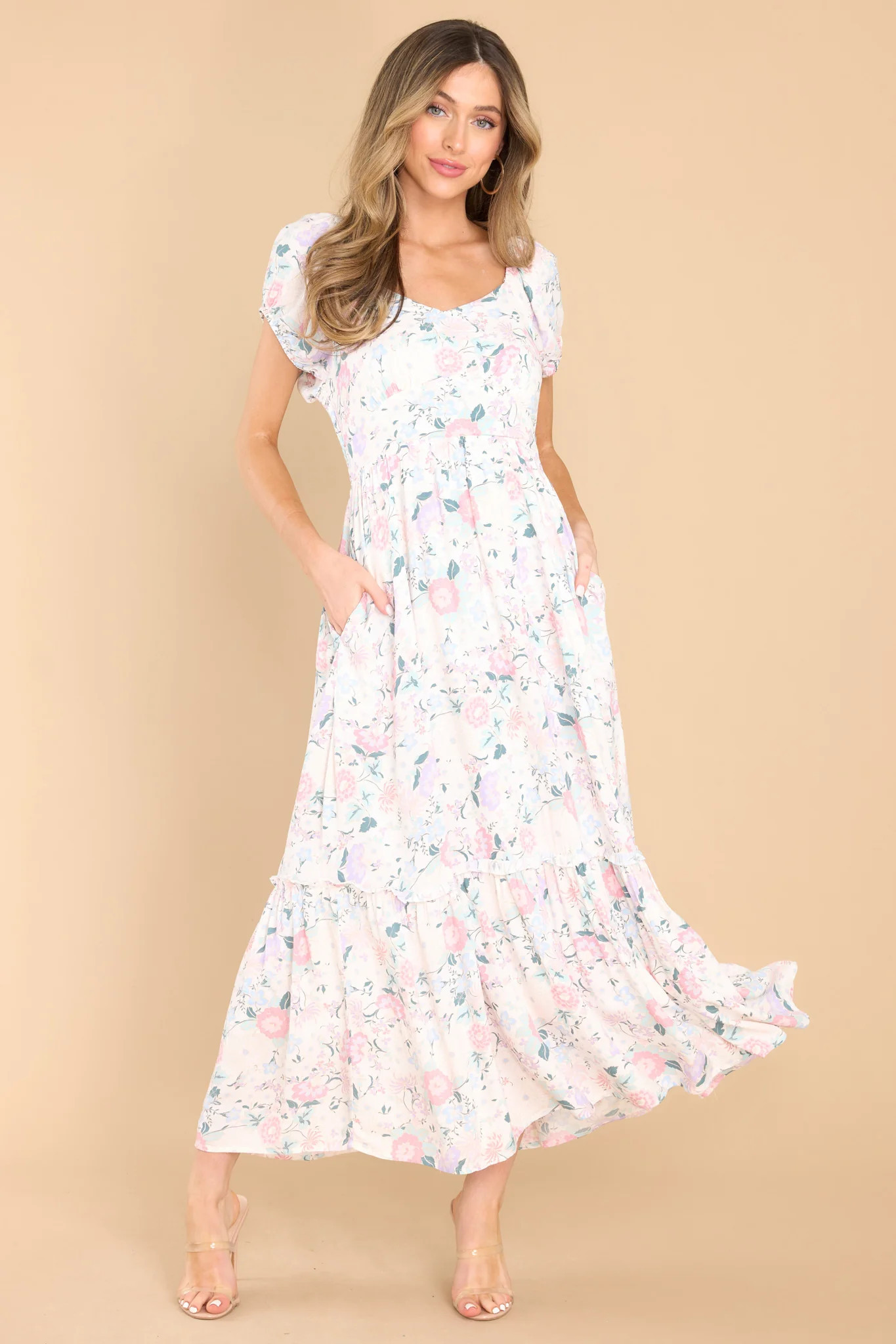 Sunrise Dream Ivory Floral Maxi Dress | Red Dress 