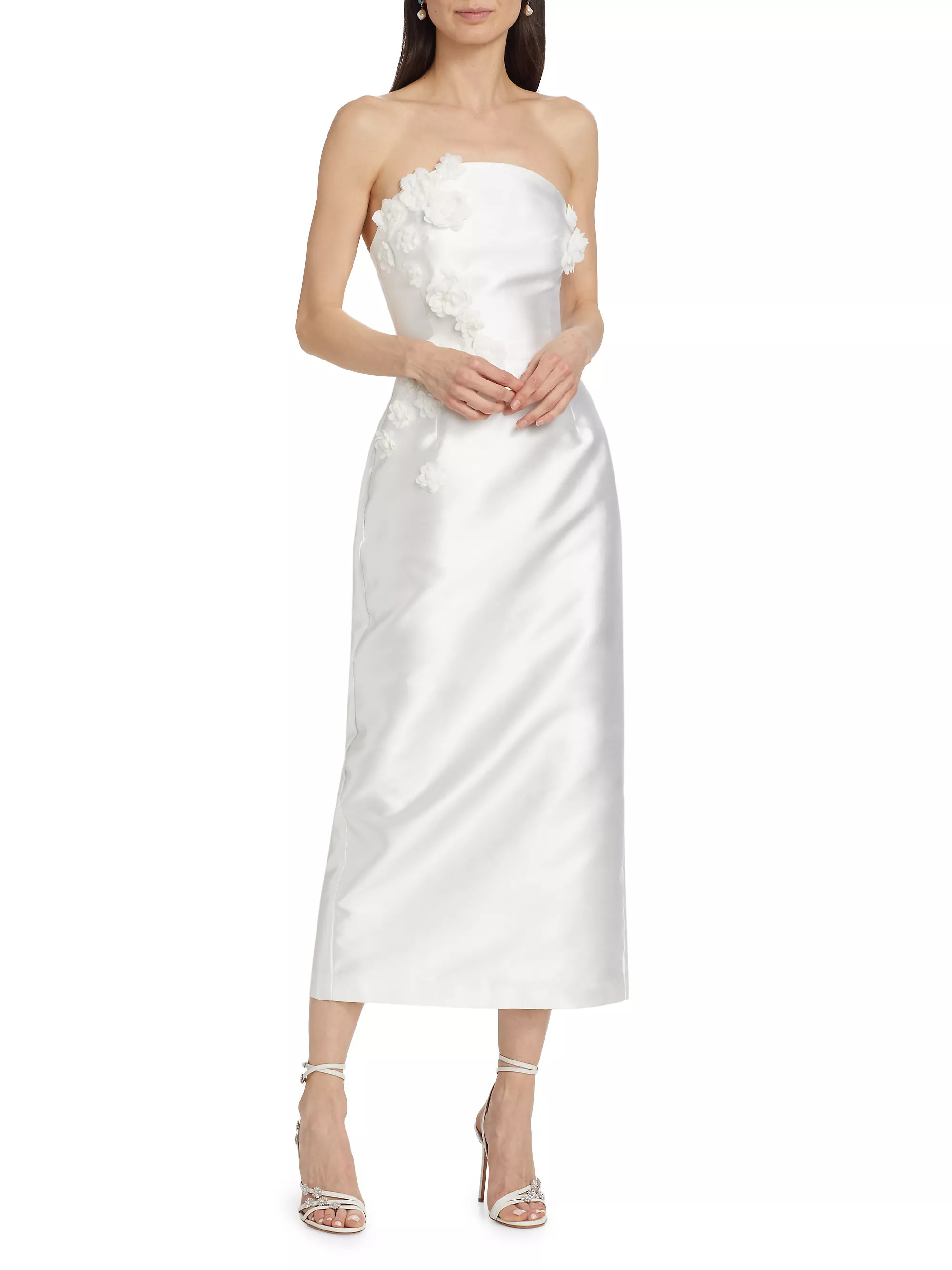 Serefina Satin Strapless Appliqué Midi-Dress | Saks Fifth Avenue