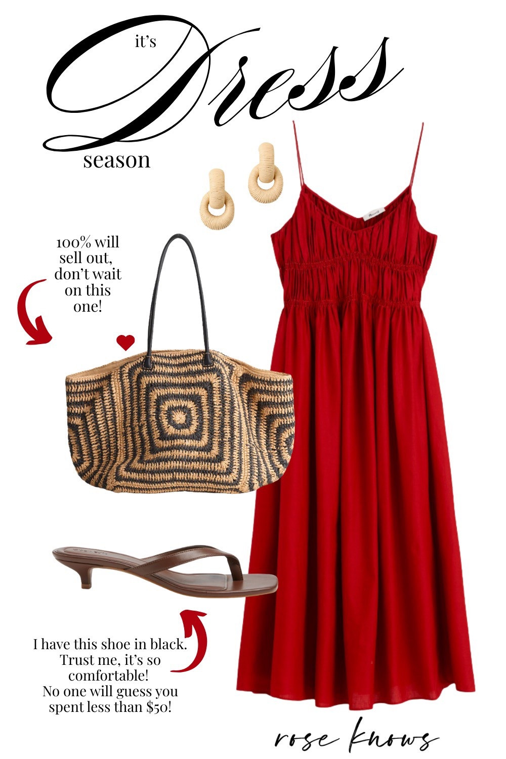 East breezy dress for summer! Throw in a light denim jacket. Love this tote that will sell out! Lee order don’t wait ion that one and the sandals are under $50 
The brown is a new color this year 

#LTKFindsUnder50 #LTKTravel #LTKSaleAlert