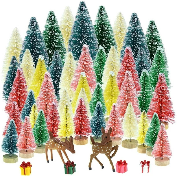 Artificial Mini Christmas Tree, 40PCS Bottle Brush Christmas Tree, Small Sisal Trees with Wooden ... | Walmart (US)