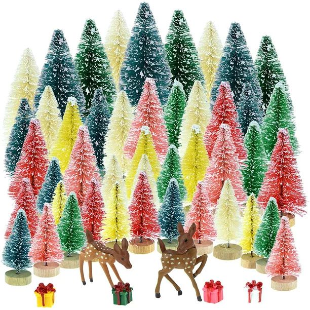 Artificial Mini Christmas Tree, 40PCS Bottle Brush Christmas Tree, Small Sisal Trees with Wooden ... | Walmart (US)