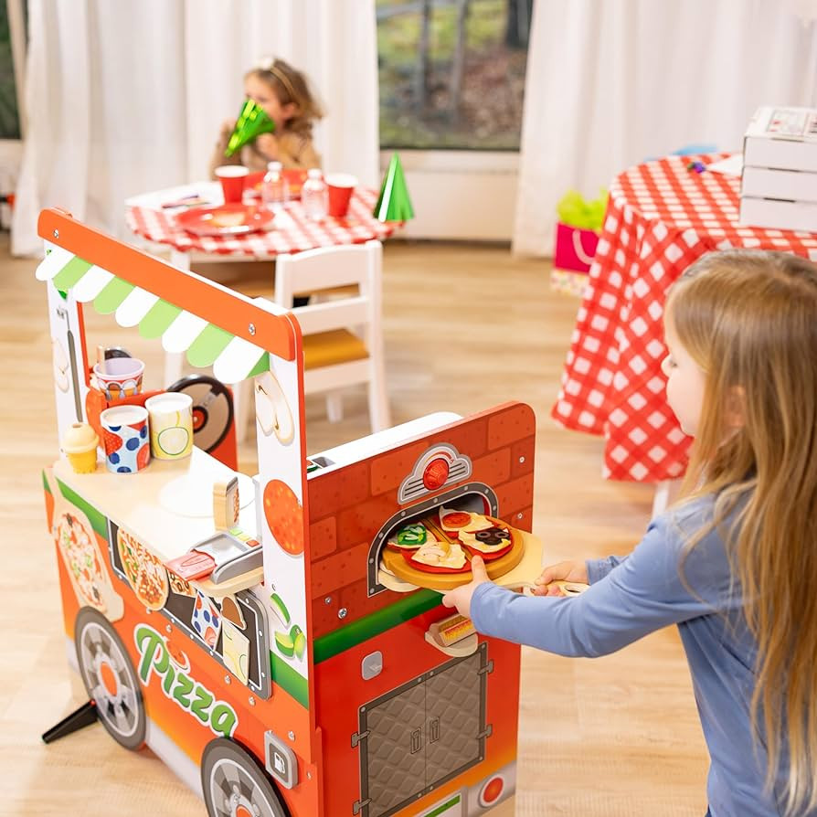 Melissa & Doug Wooden Pizza Food Truck Activity Center with Play Food, for Boys and Girls 3+ | Amazon (US)